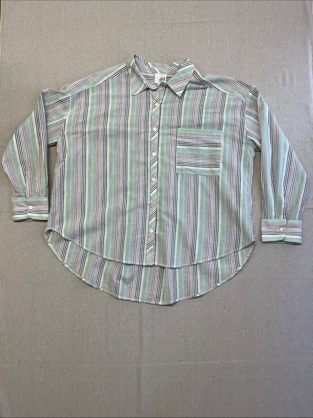 dRA Los Angeles Striped Cotton Button Up Shirt Small Oversized Coastal